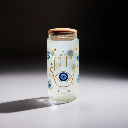 Mystical and Enchanting Glass Tumbler - Hand and Evil Eye
