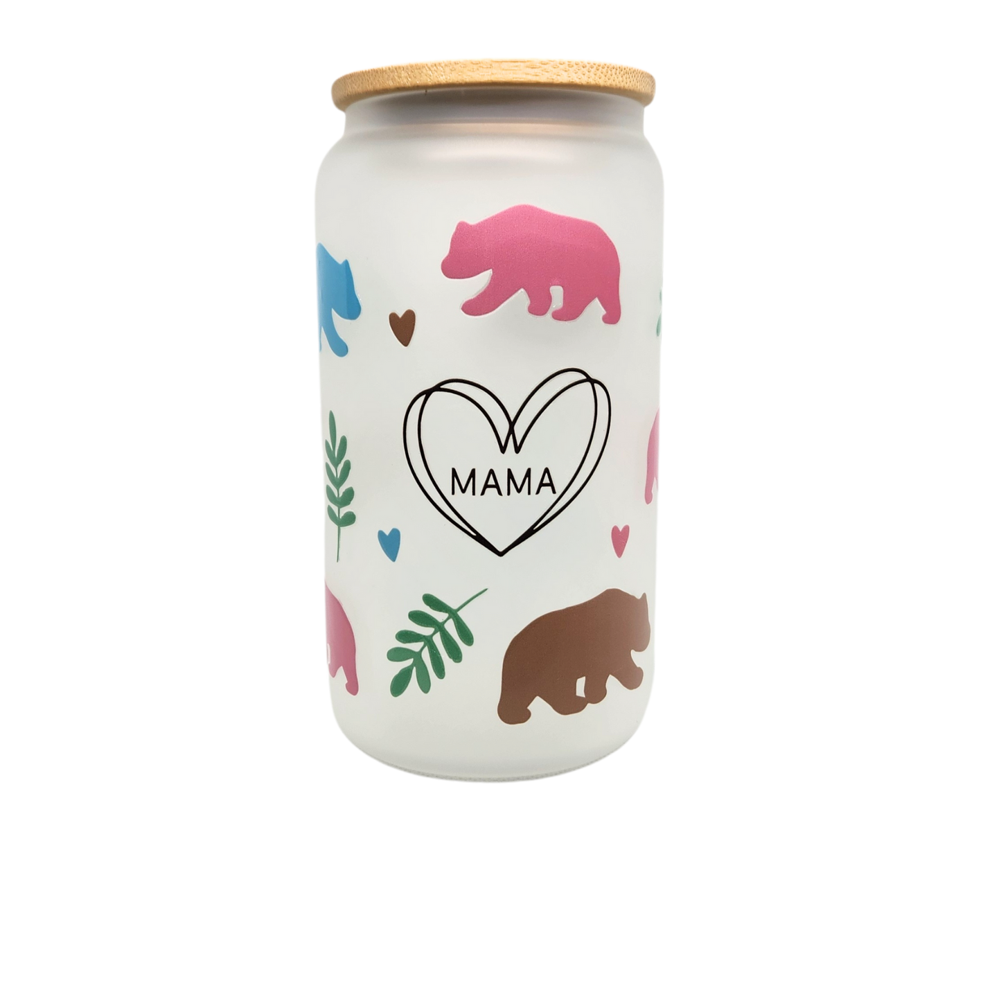 Unique Mama Bear Glass Tumbler with Straw – Perfect Gift for Moms